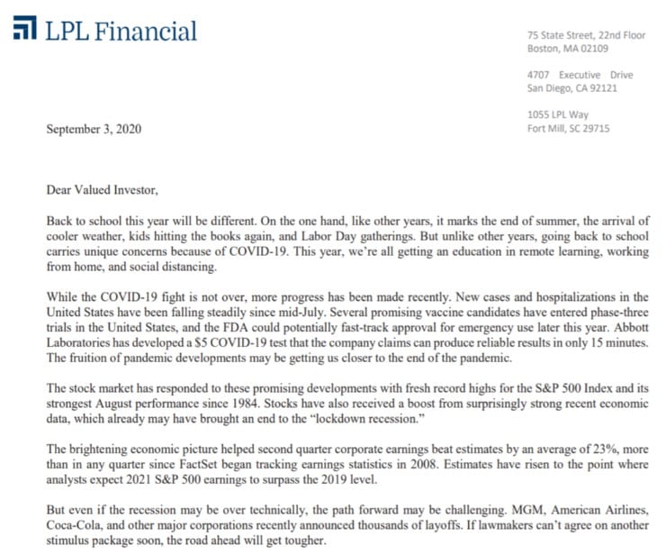 Client Letter | Back to School in a New Way | September 3, 2020