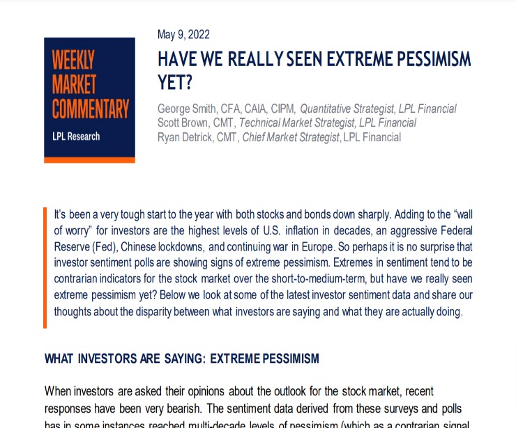Have We Really Seen Extreme Pessimism Yet? | Weekly Market Commentary | May 9, 2022