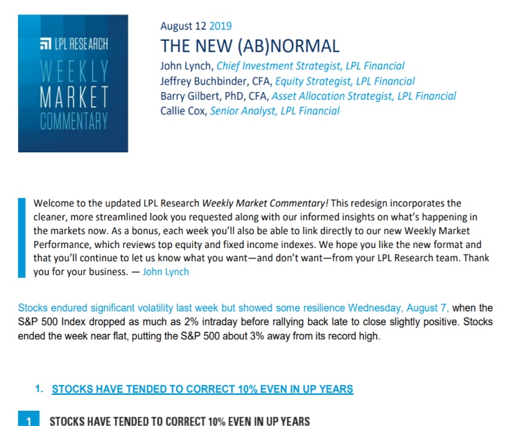 The New (Ab)normal | Weekly Market Commentary | August 12, 2019