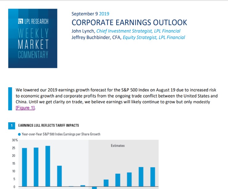 Corporate Earnings Outlook | Weekly Market Commentary | September 9, 2019
